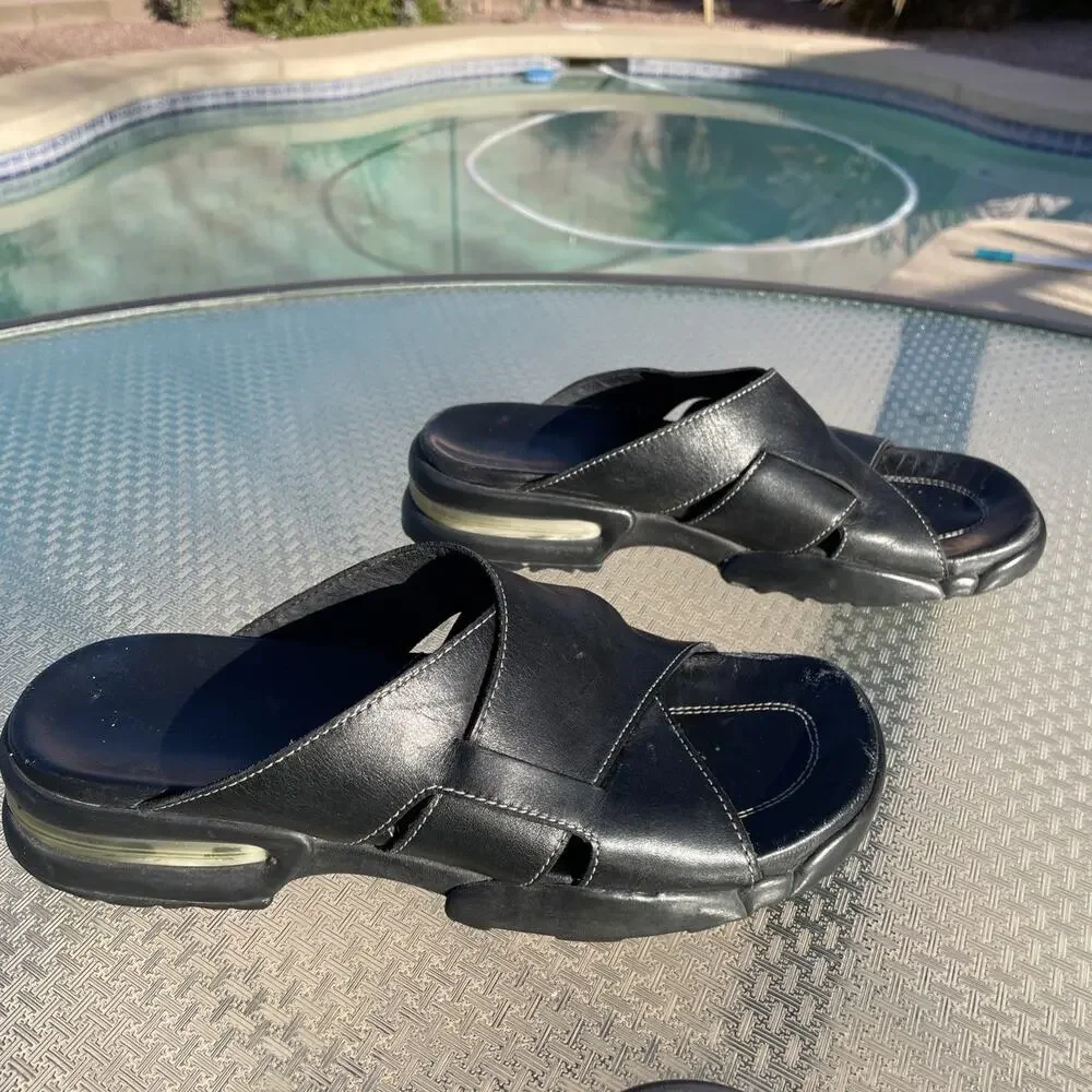 Women's 7 B Cole Haan Country Air Bria Black Leather Sandals Slide Wedge
